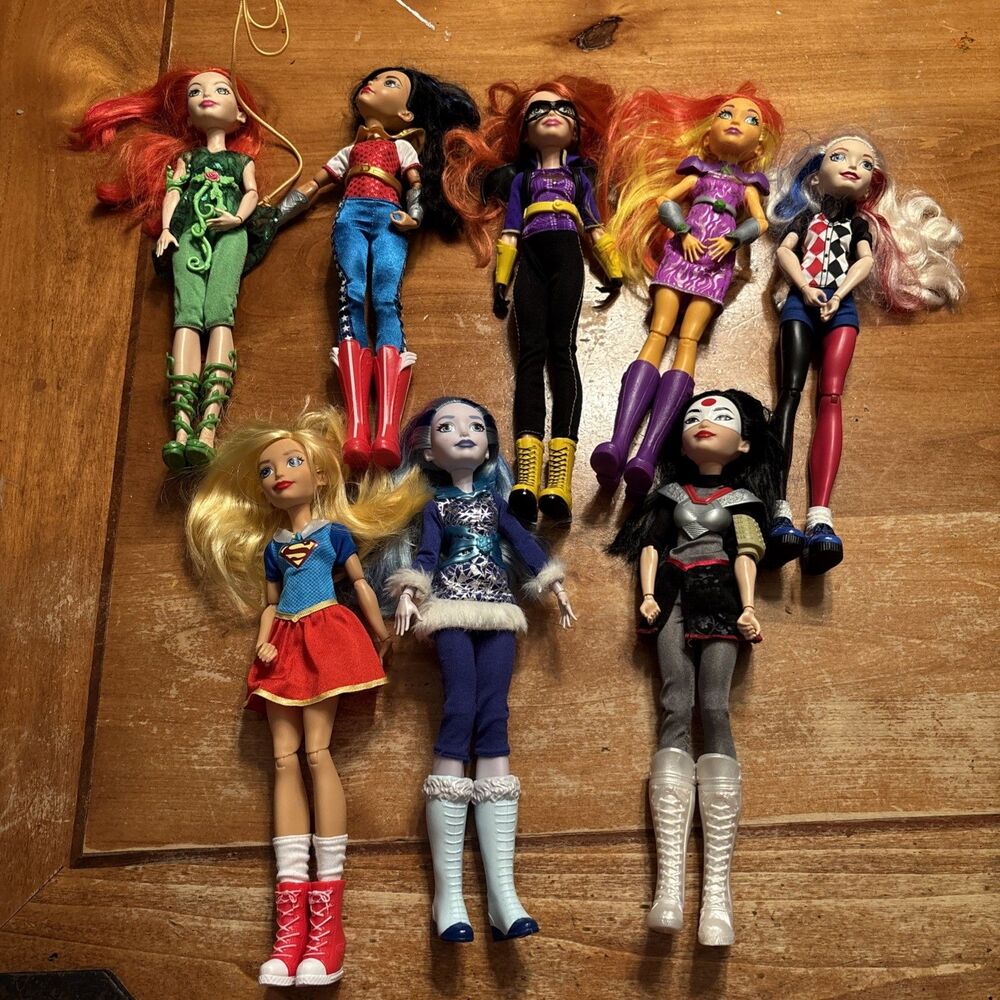 Lot of 9 DC Super Heroes Villains Girls Mattel 12" Dolls